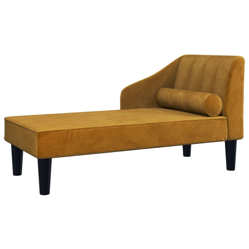 Chaiselongue mit Nackenrolle Braun Samt