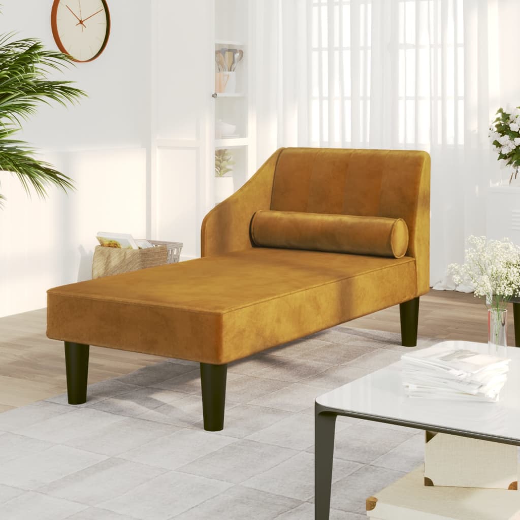 Chaiselongue mit Nackenrolle Braun Samt