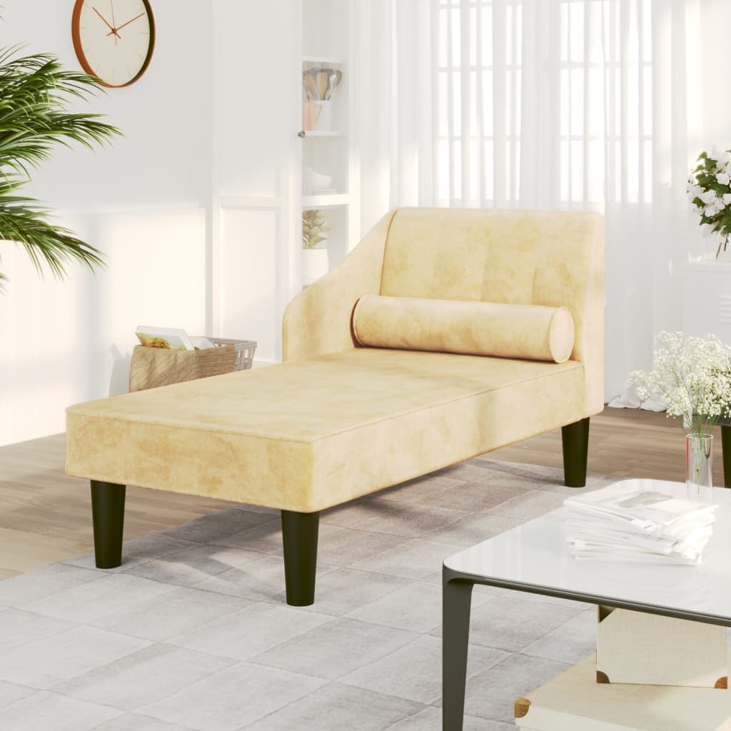 Chaiselongue mit Nackenrolle Creme Samt