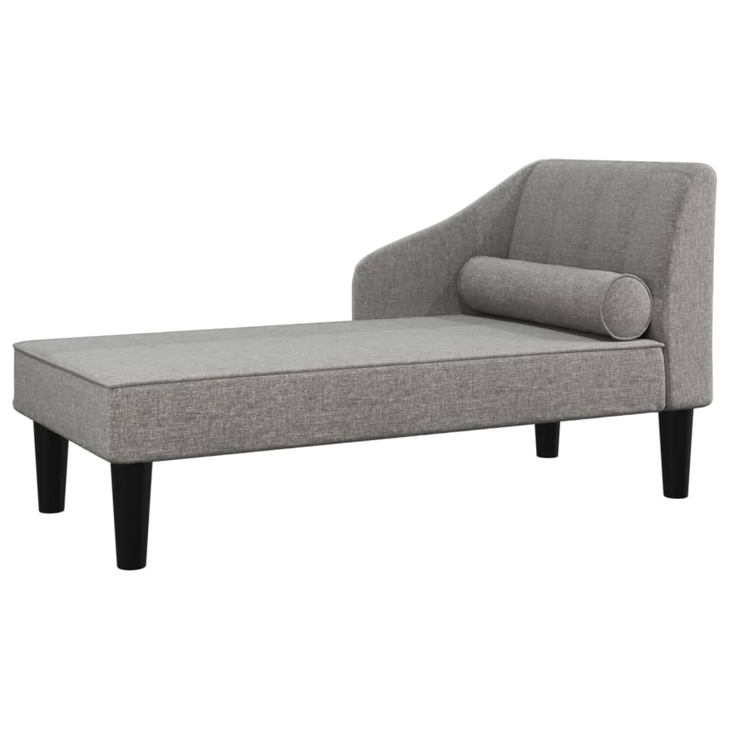 Chaiselongue mit Nackenrolle Hellgrau Stoff