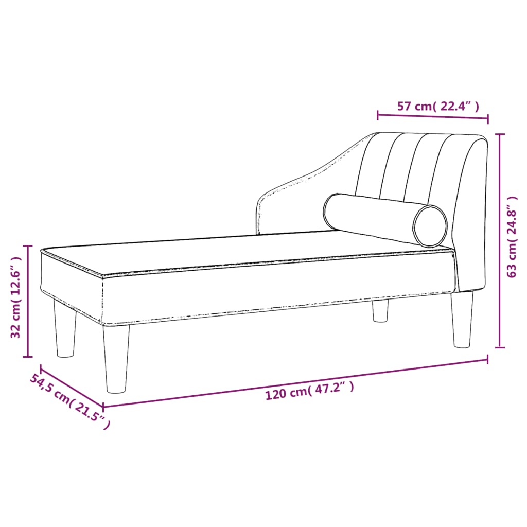 Chaiselongue mit Nackenrolle Lila Stoff