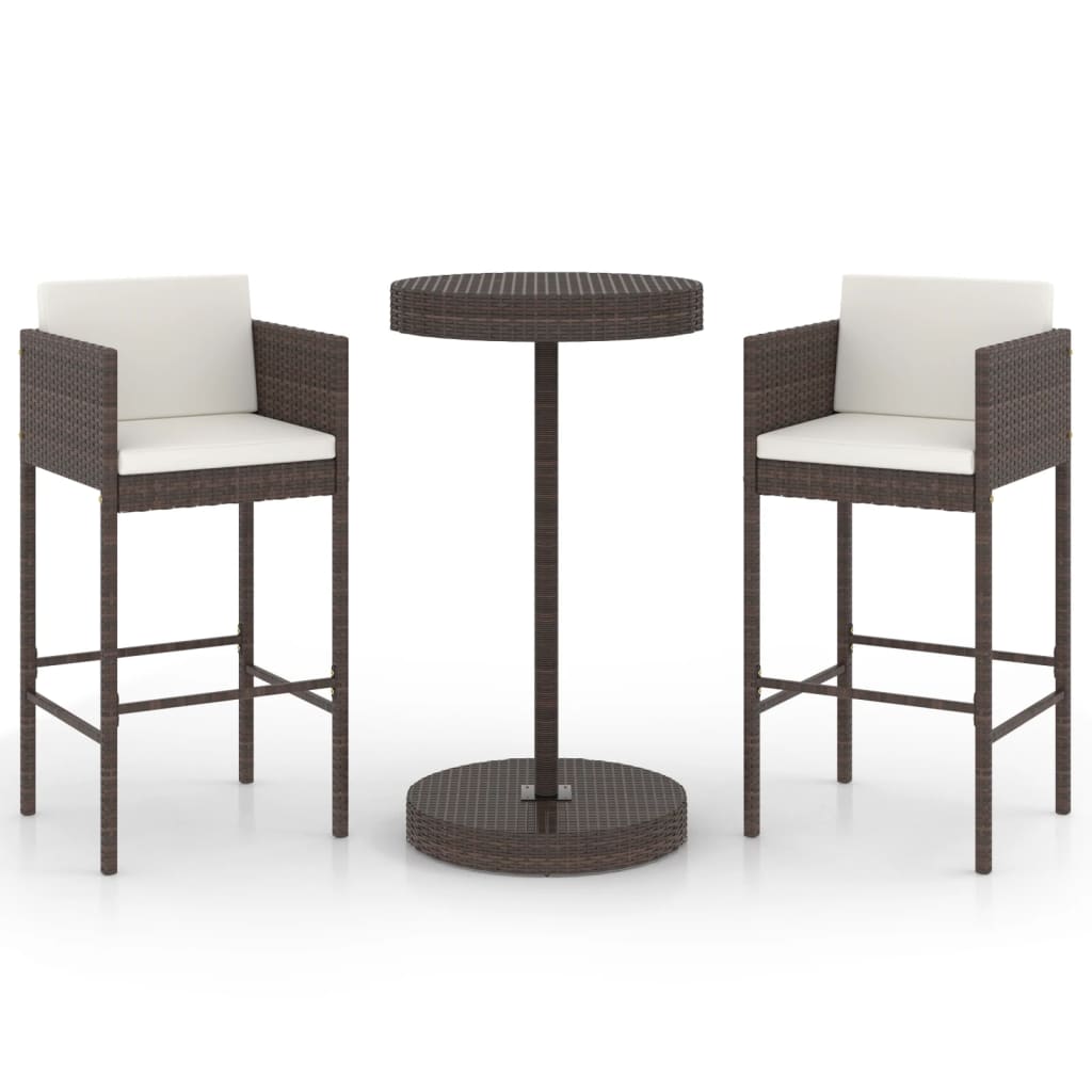 3-tlg. Gartenbar-Set mit Kissen Poly Rattan Braun