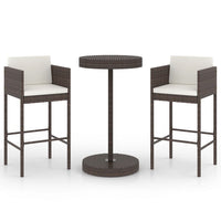 Thumbnail for 3-tlg. Gartenbar-Set mit Kissen Poly Rattan Braun