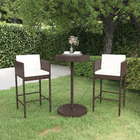Thumbnail for 3-tlg. Gartenbar-Set mit Kissen Poly Rattan Braun