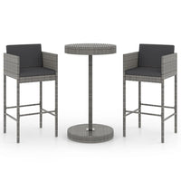 Thumbnail for 3-tlg. Gartenbar-Set mit Kissen Poly Rattan Grau