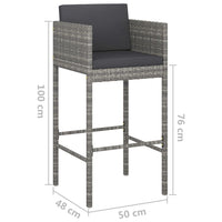 Thumbnail for 3-tlg. Gartenbar-Set mit Kissen Poly Rattan Grau