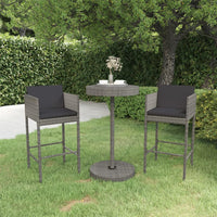 Thumbnail for 3-tlg. Gartenbar-Set mit Kissen Poly Rattan Grau