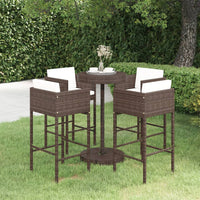 Thumbnail for 5-tlg. Gartenbar-Set mit Kissen Poly Rattan Braun