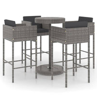 Thumbnail for 5-tlg. Gartenbar-Set mit Kissen Poly Rattan Grau