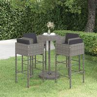 Thumbnail for 5-tlg. Gartenbar-Set mit Kissen Poly Rattan Grau