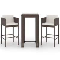 Thumbnail for 3-tlg. Gartenbar-Set mit Kissen Poly Rattan Braun
