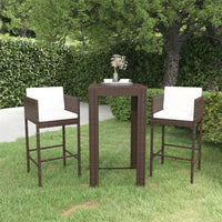 Thumbnail for 3-tlg. Gartenbar-Set mit Kissen Poly Rattan Braun