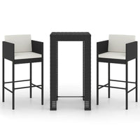 Thumbnail for 3-tlg. Gartenbar-Set mit Kissen Poly Rattan Schwarz