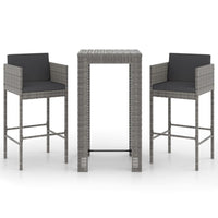 Thumbnail for 3-tlg. Gartenbar-Set mit Kissen Poly Rattan Grau