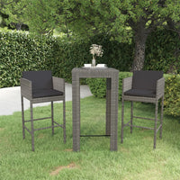 Thumbnail for 3-tlg. Gartenbar-Set mit Kissen Poly Rattan Grau