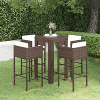 Thumbnail for 5-tlg. Gartenbar-Set mit Kissen Poly Rattan Braun