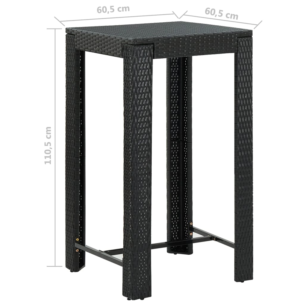 5-tlg. Gartenbar-Set mit Kissen Poly Rattan Schwarz