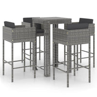 Thumbnail for 5-tlg. Gartenbar-Set mit Kissen Poly Rattan Grau