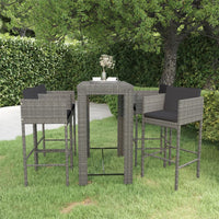 Thumbnail for 5-tlg. Gartenbar-Set mit Kissen Poly Rattan Grau