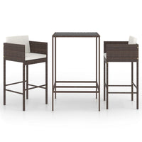 Thumbnail for 3-tlg. Gartenbar-Set mit Kissen Poly Rattan Braun