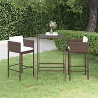 Thumbnail for 3-tlg. Gartenbar-Set mit Kissen Poly Rattan Braun