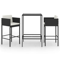 Thumbnail for 3-tlg. Gartenbar-Set mit Kissen Poly Rattan Schwarz