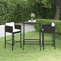 Thumbnail for 3-tlg. Gartenbar-Set mit Kissen Poly Rattan Schwarz