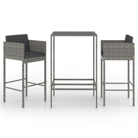 Thumbnail for 3-tlg. Gartenbar-Set mit Kissen Poly Rattan Grau