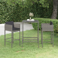 Thumbnail for 3-tlg. Gartenbar-Set mit Kissen Poly Rattan Grau