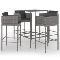 Thumbnail for 5-tlg. Gartenbar-Set mit Kissen Poly Rattan Grau