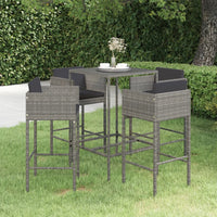 Thumbnail for 5-tlg. Gartenbar-Set mit Kissen Poly Rattan Grau