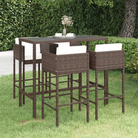 Thumbnail for 5-tlg. Gartenbar-Set mit Kissen Poly Rattan Braun