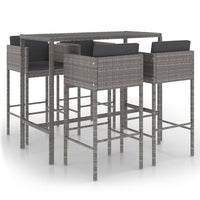 Thumbnail for 5-tlg. Gartenbar-Set mit Kissen Poly Rattan Grau