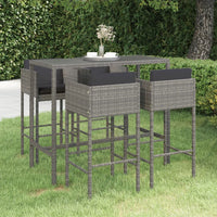 Thumbnail for 5-tlg. Gartenbar-Set mit Kissen Poly Rattan Grau
