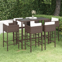 Thumbnail for 7-tlg. Gartenbar-Set mit Kissen Poly Rattan Braun