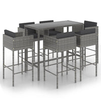 Thumbnail for 7-tlg. Gartenbar-Set mit Kissen Poly Rattan Grau
