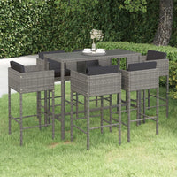 Thumbnail for 7-tlg. Gartenbar-Set mit Kissen Poly Rattan Grau