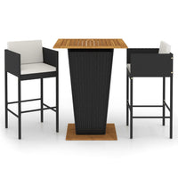Thumbnail for 3-tlg. Gartenbar-Set mit Kissen Poly Rattan Schwarz