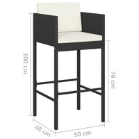 Thumbnail for 3-tlg. Gartenbar-Set mit Kissen Poly Rattan Schwarz