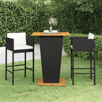 Thumbnail for 3-tlg. Gartenbar-Set mit Kissen Poly Rattan Schwarz