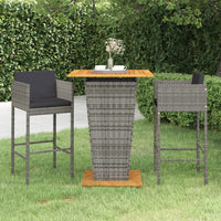 Thumbnail for 3-tlg. Gartenbar-Set mit Kissen Poly Rattan Grau