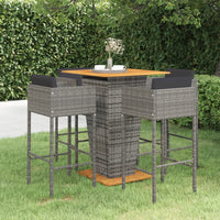 Thumbnail for 5-tlg. Gartenbar-Set mit Kissen Poly Rattan Grau