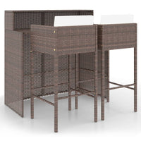 Thumbnail for 3-tlg. Gartenbar-Set mit Kissen Poly Rattan Braun