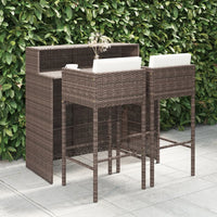 Thumbnail for 3-tlg. Gartenbar-Set mit Kissen Poly Rattan Braun