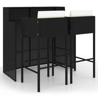 Thumbnail for 3-tlg. Gartenbar-Set mit Kissen Poly Rattan Schwarz