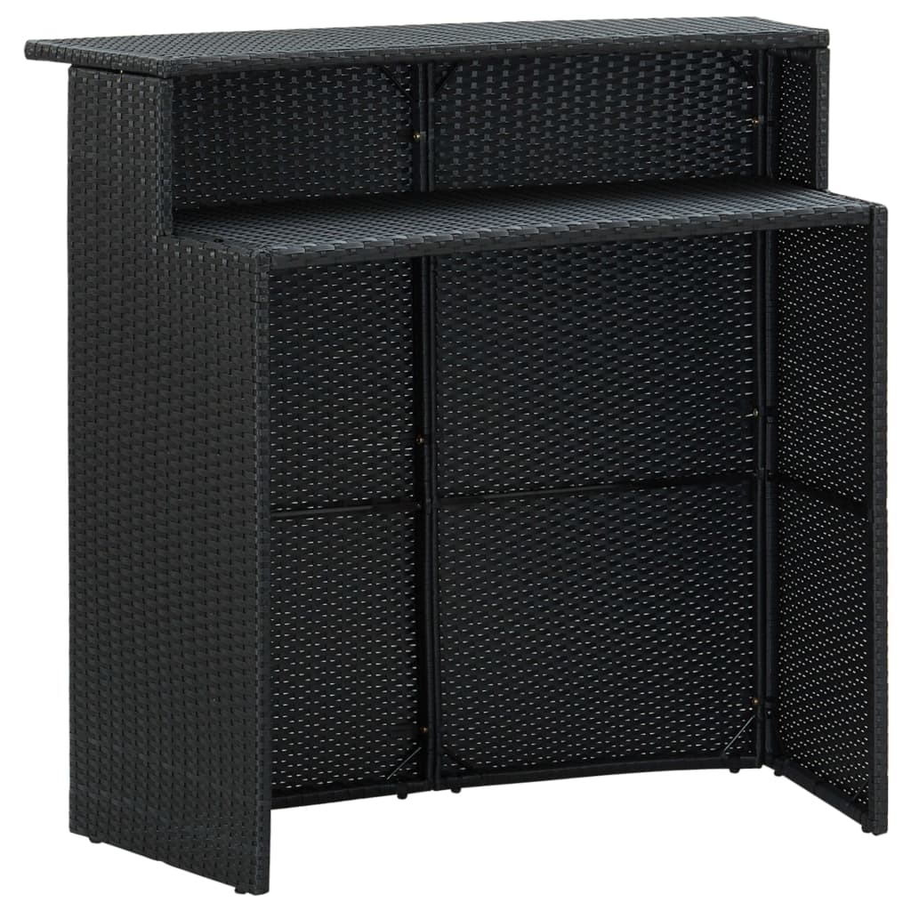 3-tlg. Gartenbar-Set mit Kissen Poly Rattan Schwarz