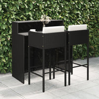 Thumbnail for 3-tlg. Gartenbar-Set mit Kissen Poly Rattan Schwarz