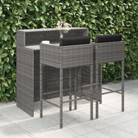 Thumbnail for 3-tlg. Gartenbar-Set mit Kissen Poly Rattan Grau