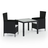 Thumbnail for 3-tlg. Garten-Essgruppe mit Auflagen Poly Rattan Schwarz