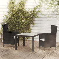 Thumbnail for 3-tlg. Garten-Essgruppe mit Auflagen Poly Rattan Schwarz